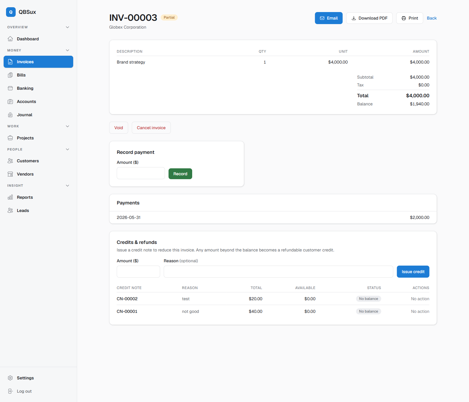 QBSux invoice screen