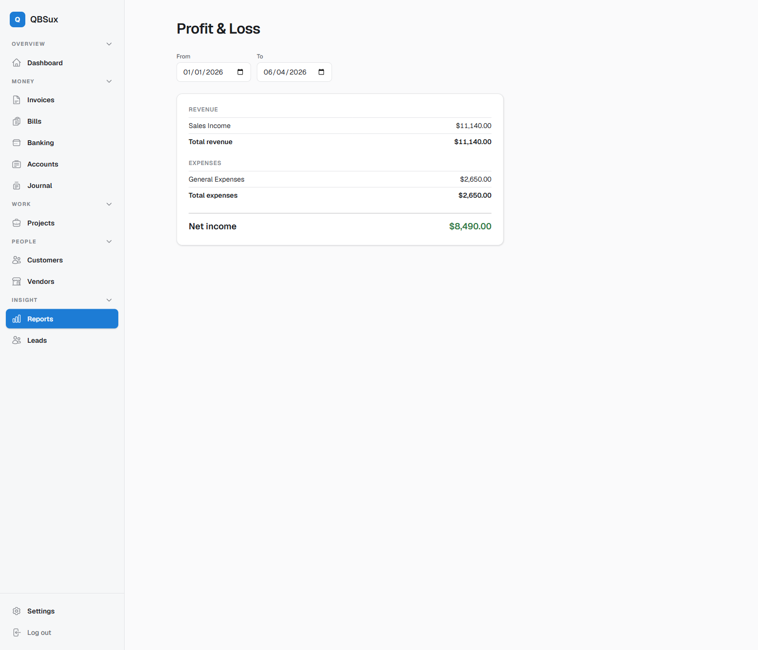 QBSux profit and loss report